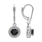Silver Plate Black And White Cubic Zirconia Round Frame Drop Earrings, Women's