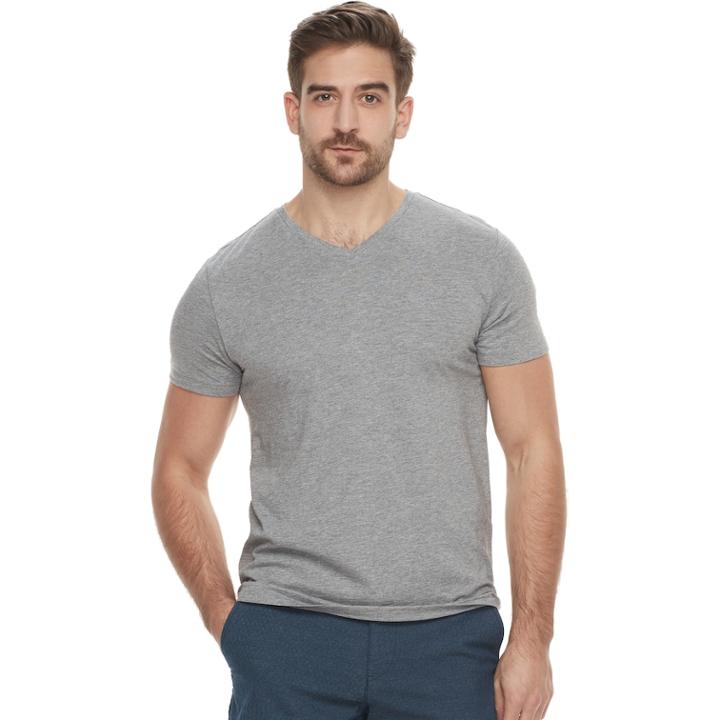 Men's Marc Anthony Core Slim-fit Stretch V-neck Tee, Size: Medium, Med Grey