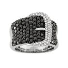 2 Carat T.w. Black & White Diamond Sterling Silver Buckle Ring, Women's, Size: 6