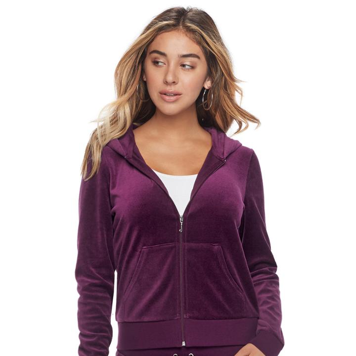 Women's Juicy Couture Solid Velour Hoodie Jacket, Size: Medium, Purple