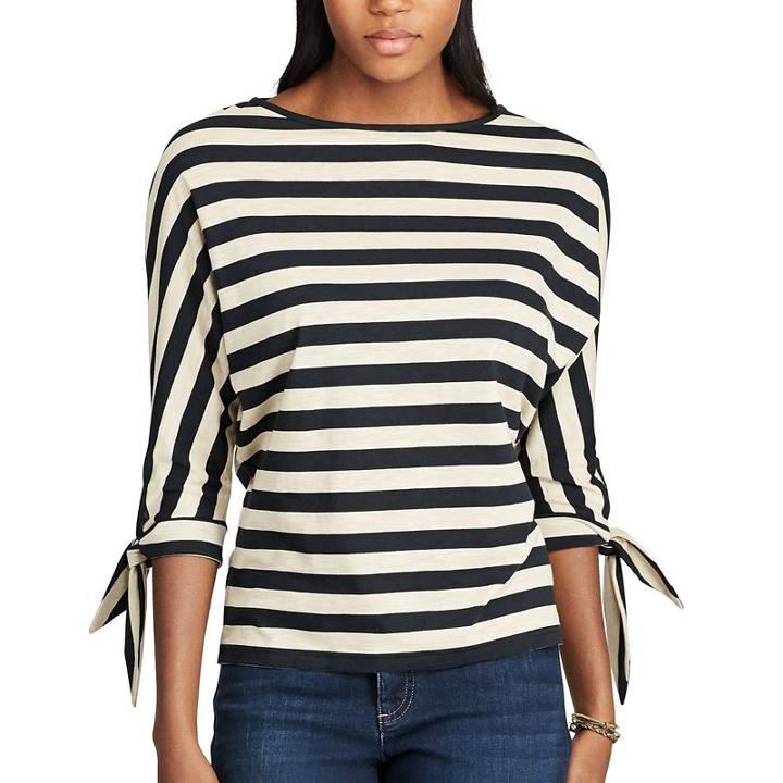 Women's Chaps Print Tie Sleeve Top, Size: Xs, Black