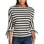 Women's Chaps Print Tie Sleeve Top, Size: Xs, Black