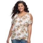 Juniors' Plus Size Liberty Love Cutout Floral Cold-shoulder Top, Teens, Size: 3xl, Black Blush