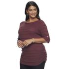 Plus Size Apt. 9&reg; Shadow-stripe Ruched Sweater, Women's, Size: 1xl, Dark Brown