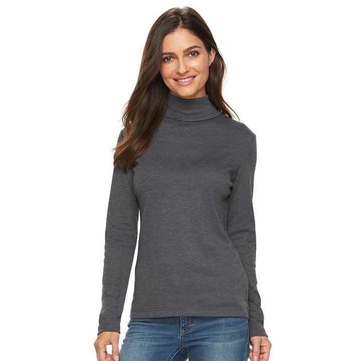 Women's Croft & Barrow&reg; Turtleneck Top, Size: Medium, Dark Grey