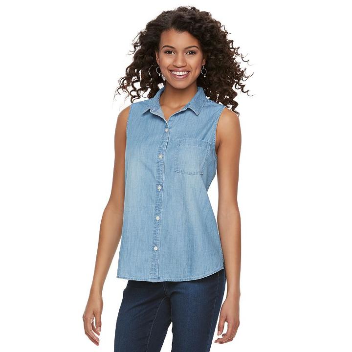 Juniors' So&reg; Chambray Sleeveless Shirt, Girl's, Size: Xl, Light Blue