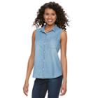 Juniors' So&reg; Chambray Sleeveless Shirt, Girl's, Size: Xl, Light Blue