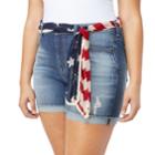 Juniors' Plus Size Wallflower American Flag Belted High-waisted Jean Shortie Shorts, Teens, Size: 16, Purple
