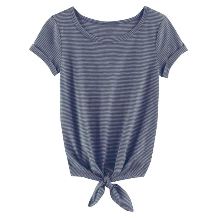Girls Plus Size So&reg; Rolled Cuff Tie Front Tee, Size: 20 1/2, Blue