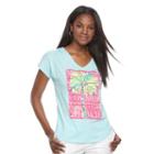 Women's Caribbean Joe Tropical V-neck Tee, Size: Small, Light Blue