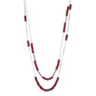 Red Bead Long Double Strand Necklace, Women's