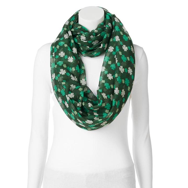 St. Patrick's Day Shamrock Infinity Scarf, Women's, Green