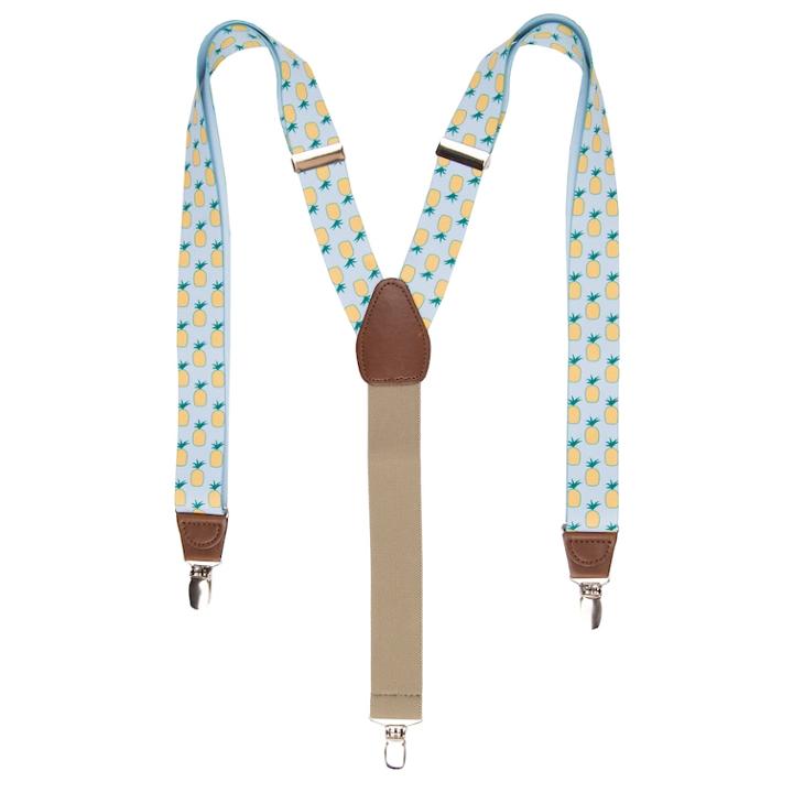 Men's Wembley Pineapple Print Suspenders, Light Blue