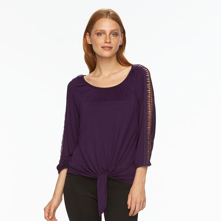 Women's Ab Studio Shirred Crochet Top, Size: Small, Lt Purple