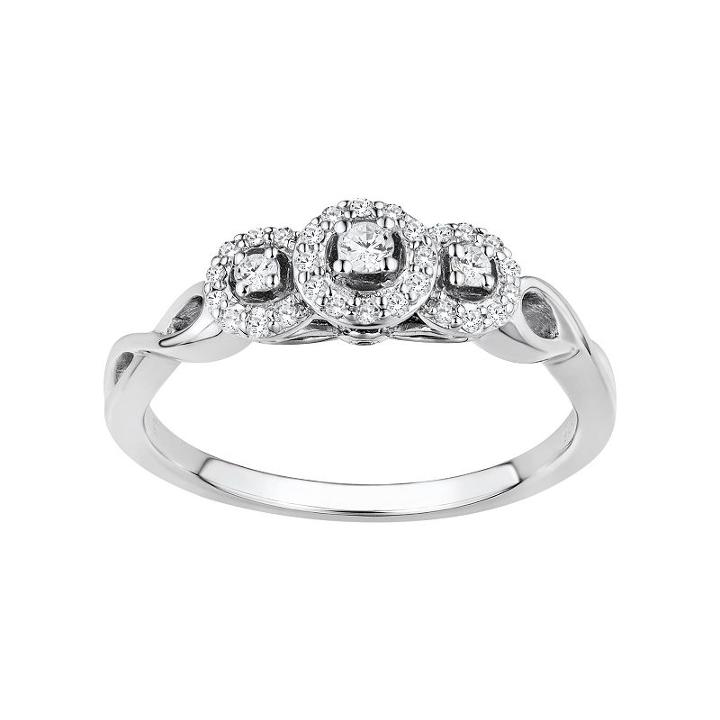 Promise Love Forever 1/5 Carat T.w. Certified Diamond Sterling Silver 3-stone Halo Promise Ring, Women's, Size: 7, White