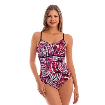 Women's Upstream Sport Tummy Slimmer Lattice-back One-piece Swimsuit, Size: 16, Red