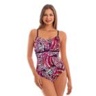Women's Upstream Sport Tummy Slimmer Lattice-back One-piece Swimsuit, Size: 16, Red