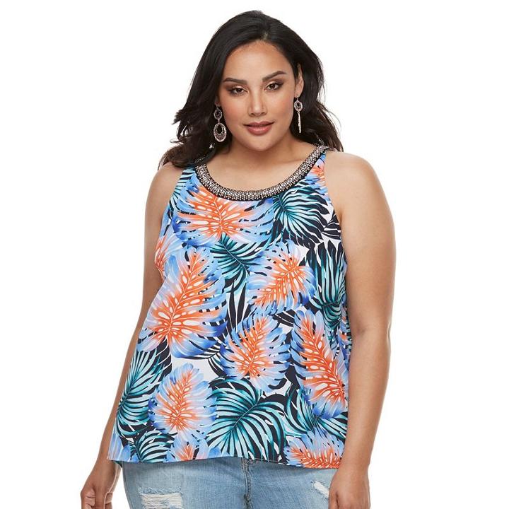 Plus Size Jennifer Lopez Print Ruffled Crepe Tank Top, Women's, Size: 2xl, Med Blue