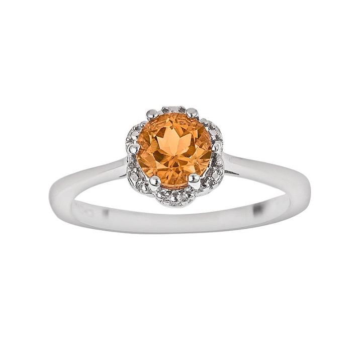 Sterling Silver Citrine Scalloped Frame Ring, Women's, Size: 8, Orange