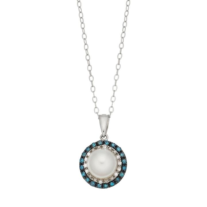 Sterling Silver Freshwater Cultured Pearl & 1/4 Carat T.w. Diamond Pendant, Women's, Size: 18, White
