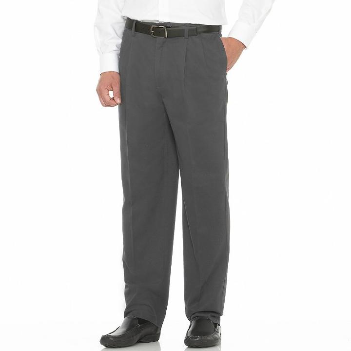 Men's Savane Performance Straight-fit Easy-care Pleated Chinos, Size: 38x32, Light Grey
