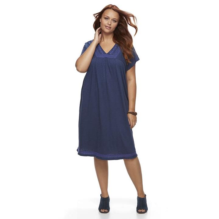 Plus Size Sonoma Goods For Life™ Embroidered T-shirt Dress, Women's, Size: 3xl, Dark Blue