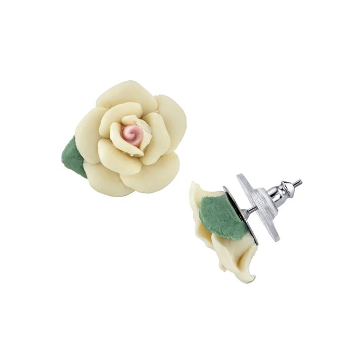 1928 Porcelain Rose Stud Earrings, Women's, Beig/khaki