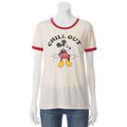 Disney's Mickey Mouse Juniors' Chill Out Ringer Graphic Tee, Girl's, Size: Medium, Dark Red