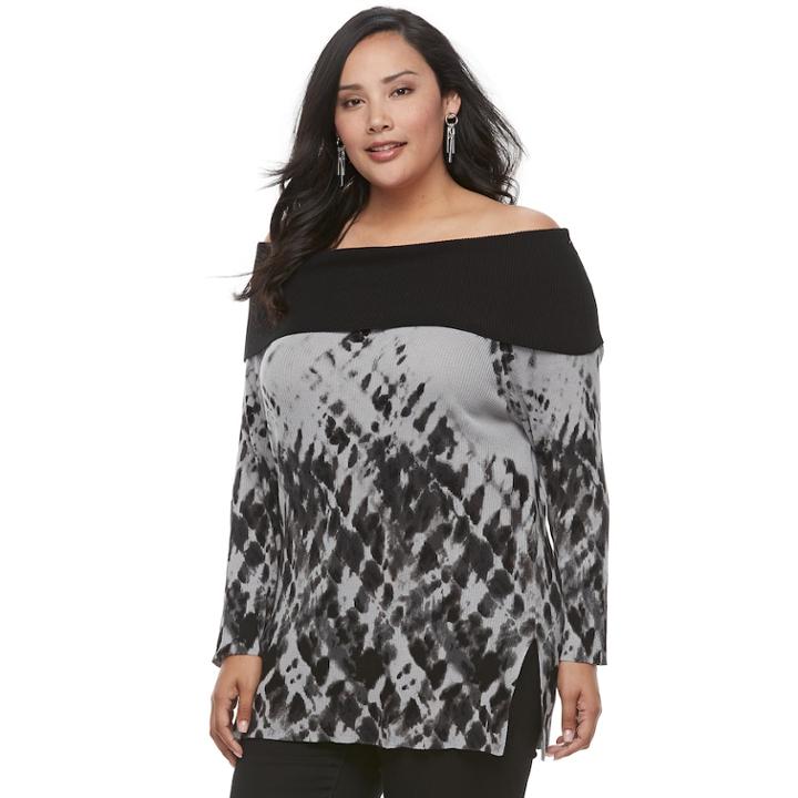 Plus Size Rock & Republic&reg; Off-the-shoulder Tie-dye Sweater, Women's, Size: 2xl, Black