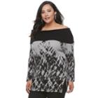Plus Size Rock & Republic&reg; Off-the-shoulder Tie-dye Sweater, Women's, Size: 2xl, Black
