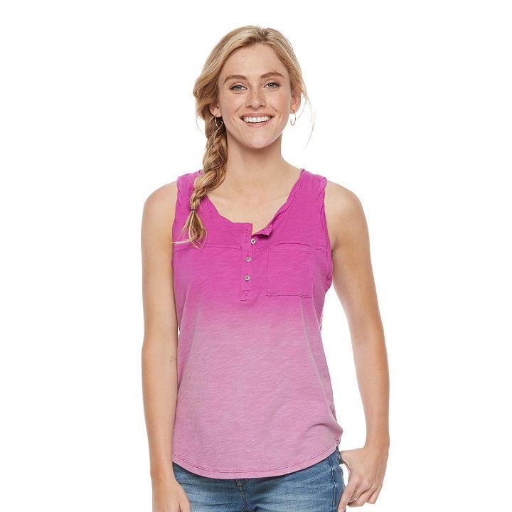 Women's Sonoma Goods For Life&trade; Twist Henley Tank, Size: Small, Dark Pink