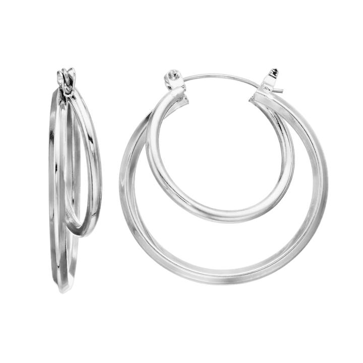 Silver Tone Double-hoop Earrings, Women's