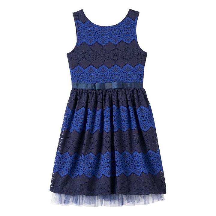 Girls Plus Size Speechless Lace Ribbon Waist Zigzag Dress, Girl's, Size: 12 1/2, Med Blue