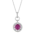 10k White Gold Ruby & 1/6 Carat T.w. Diamond Halo Pendant Necklace, Women's, Size: 18, Red