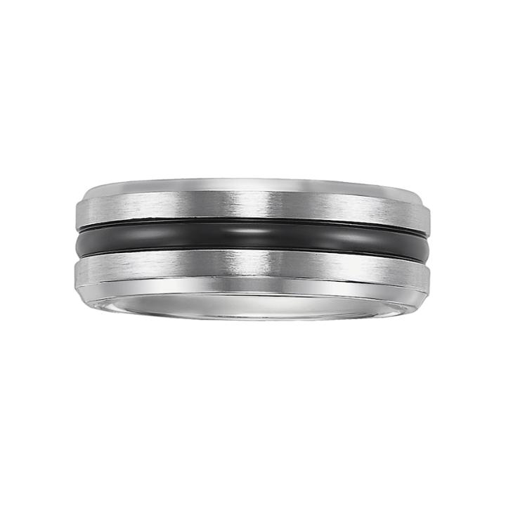Lovemark Stainless Steel Black Ion Striped Men's Wedding Band, Size: 13, Grey