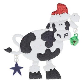 Santa Hat, Jingle Bell & Star Cow Pin, Women's, Multicolor