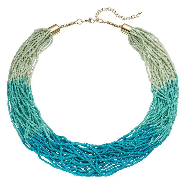 Ombre Seed Bead Multi Strand Necklace, Women's, Turq/aqua