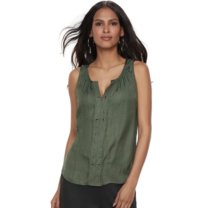 Women's Jennifer Lopez Grommet Jacquard Satin Tank, Size: Large, Dark Green