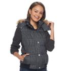 Juniors' Pink Envelope Faux-fur Hood Puffer Vest, Teens, Size: Xl, Grey (charcoal)