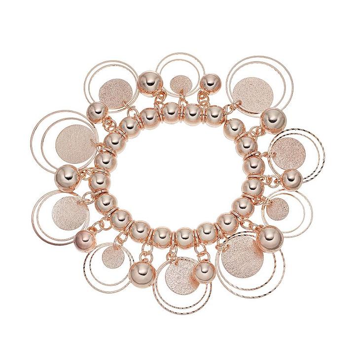 Bead & Glittery Disc Stretch Bracelet, Women's, Pink