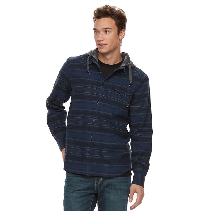 Men's Vans Carraway Hooded Button-down Shirt, Size: Large, Dark Blue