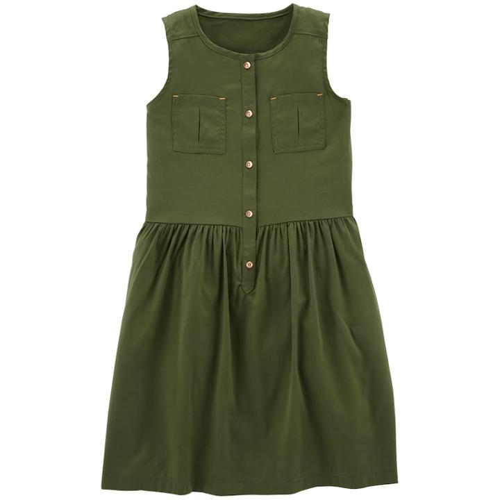 Girls 4-14 Carter's Shirred Button-front Dress, Size: 8, Green