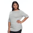 Plus Size Apt. 9&reg; Shadow-stripe Ruched Sweater, Women's, Size: 4xl, Light Grey