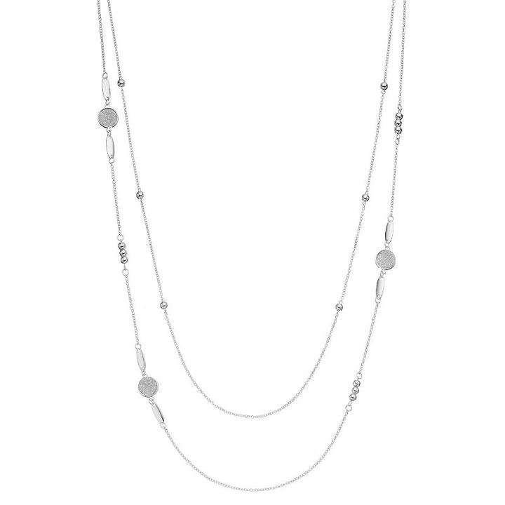 Long Glittery Disc Beaded Double Strand Necklace, Women's, Silver