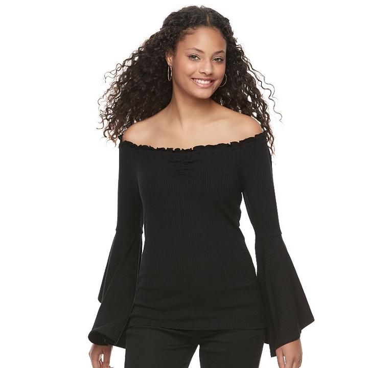 Juniors' Candie's® Bell Sleeve Off Shoulder Top, Teens, Size: Large, Black