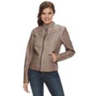 Women's Sebby Collection Trapunto Faux-leather Moto Jacket, Size: Medium, Dark Beige