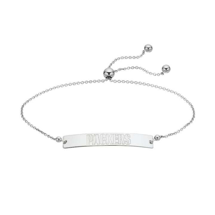 Sterling Silver Green Bay Packers Bolo Bar Bracelet, Women's, Size: 9, Grey