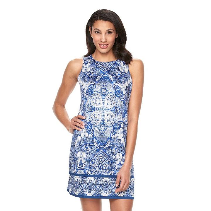Women's Suite 7 Abstract Medallion Shift Dress, Size: 4, Blue