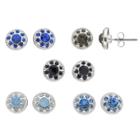 Blue Textured Nickel Free Round Halo Stud Earring Set, Women's