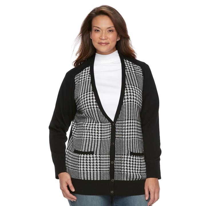 Plus Size Croft & Barrow&reg; Button Front Long Sleeve Cardigan, Women's, Size: 3xl, Black